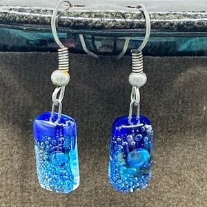 Brand new Handmade blue glass and silver earrings